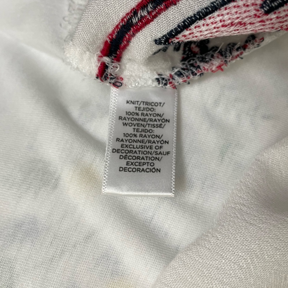 Ann Taylor LOFT Embroidered Split Neck Aztec Shell Top, Red/White/Blue - Picture 10 of 12